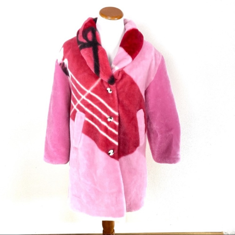 Vintage Lady‎ Footlocker Pink Fleece Oversized Coat Women's Sz Small